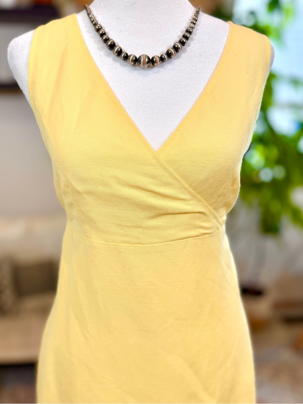 VTG Butter Yellow Linen Blend Midi Dress Sleeveless Summer Sz 4/6 S read - Picture 4 of 13